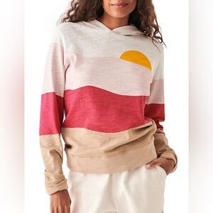 Faherty Sunset Stripe Organic Cotton Hoodie Azores Pink White Yellow Size L